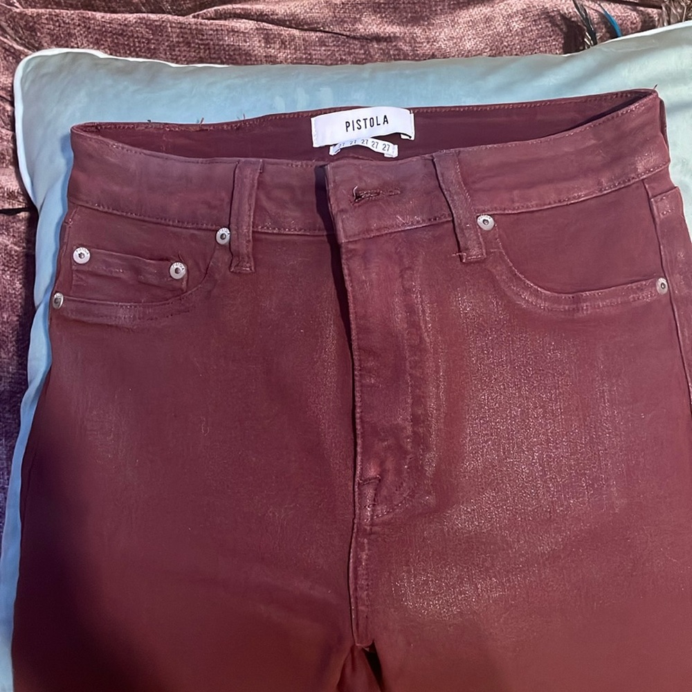 Worn Once, Oxblood Color Coated Pistola Jeans